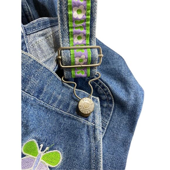 Young Hearts Girls Denim Embroidered Floral Butterflies Shortalls Size 5 - Picture 11 of 11